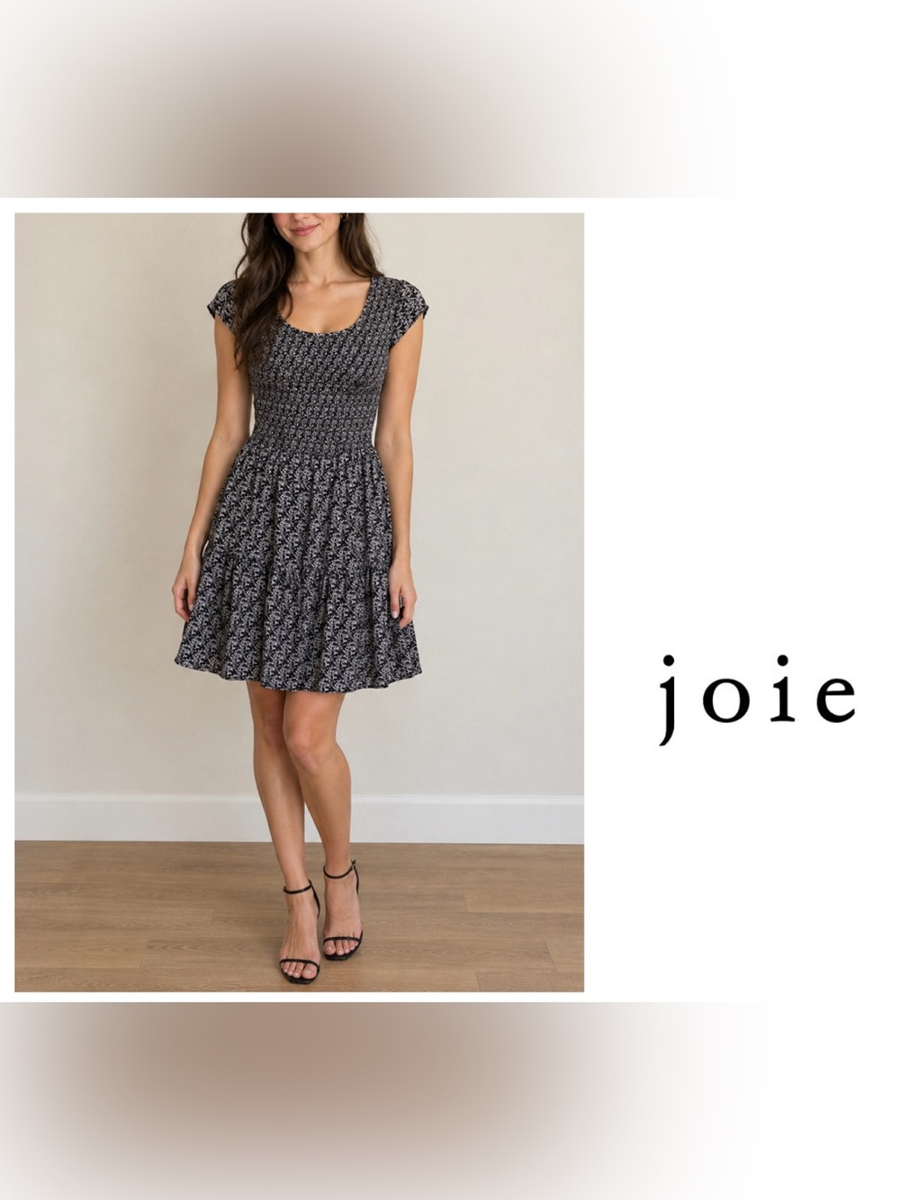Joie Black Floral Silk Dress, Size Small